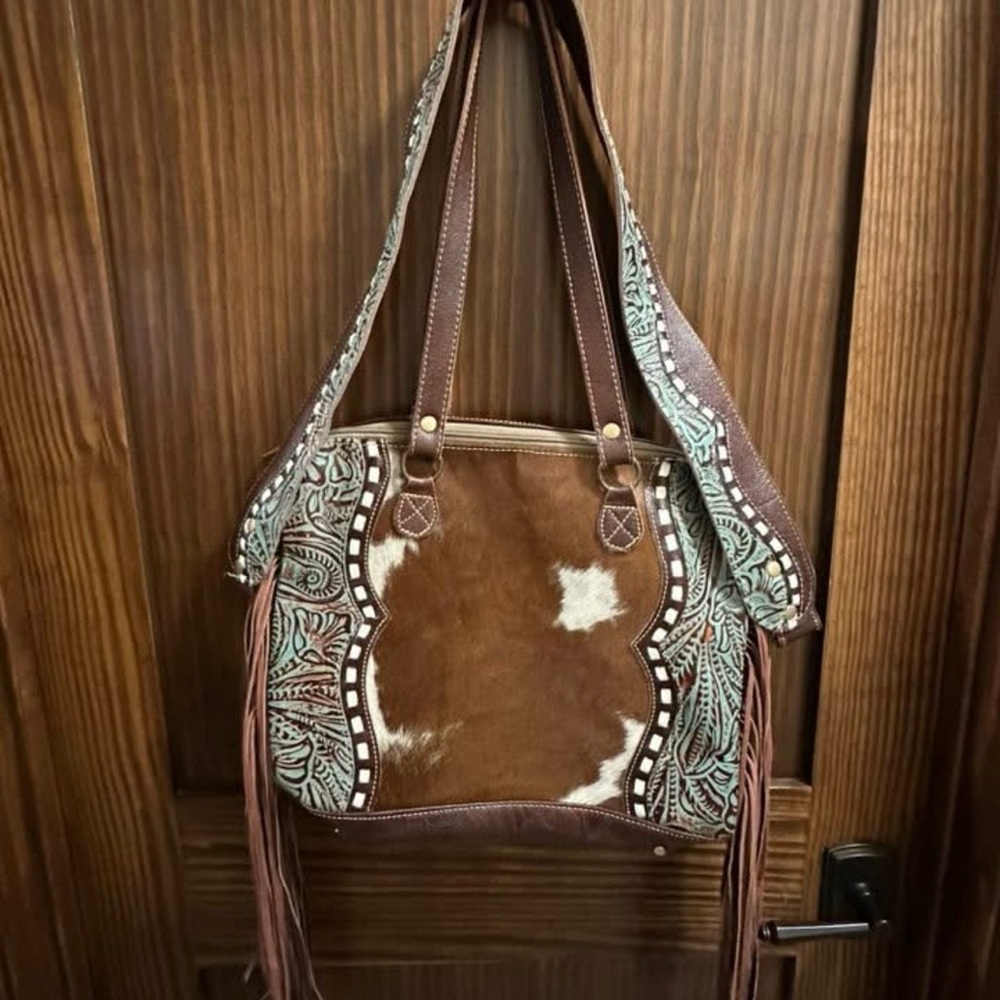 Myra Bag Brown and Cream Shoulder Bag - Picture 1 of 4